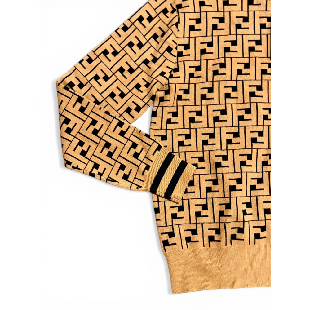 NWT Fendi Women's Zucca FF Logo Sweater Tan/Black Knit Crewneck Sz M Italy Made - Picture 3 of 11
